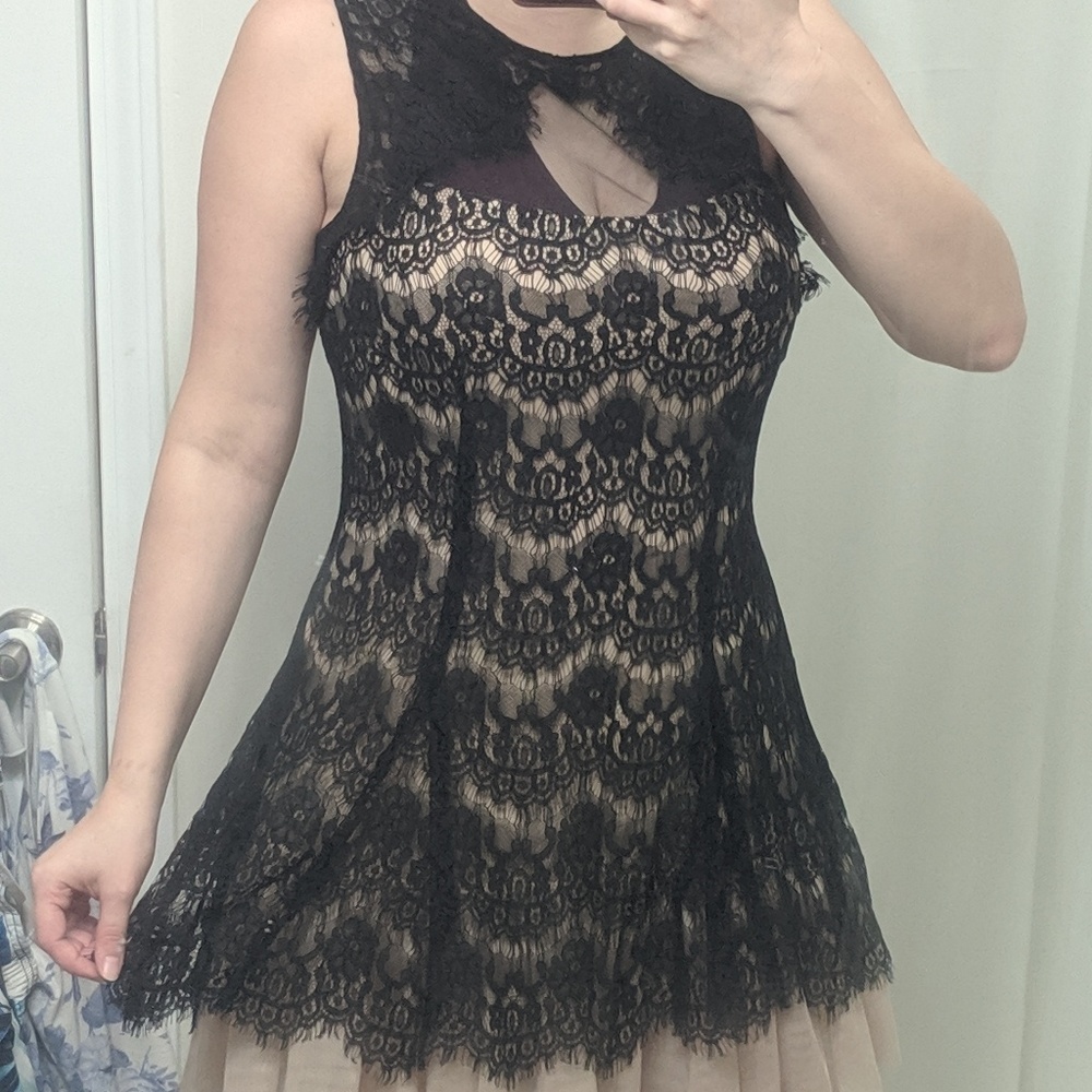 Betsy & Adam Black Lace Mini Dress